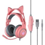 Casque de jeu st�r�o filaire rvb, �couteurs usb avec microphone, r�duction du bruit, oreille de chat ...