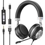 Casque avec microphone antibruit, usb / type - c / 3, 5 mm jack casque pc 3 en 1, casque usb et cble ...