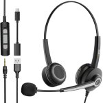 Casque avec microphone antibruit, usb / type - c / jack 3, 5 mm, 3 en 1, casque usb et contr�le du volume ...