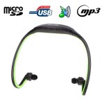 Casque mp3 sport sans fil lecteur audio running vlo micro sd vert