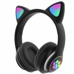 Casque sans fil avec motif chat mignon, bandeau r�glable, lumi�re led, microphone int�gr� et batterie ...
