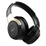 Casque stro bluetooth sans fil avec controle tactile pliable, carte tf avec micro, noir + or