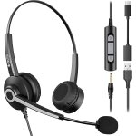Casque usb filaire pour pc / ordinateur portable, 3. 5 mm headset avec microphone antibruit, ecouteur ...