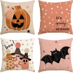Cauc - lot de 4 housses de coussin décoratives a pois roses - citrouille chauve - souris fantôme halloween ... Cauc - lot de 4 housses de coussin décoratives a pois roses - citrouille chauve - souris fantôme halloween ...