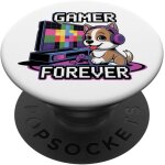 Cfux - gamer forever - chien mignon avec casque et console popsockets popgrip adhsif