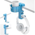 Cfux - support casque audio sous le bureau, 2 en 1 porte gobelet bureau, porte casque rotatif sous le ...