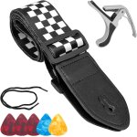 Chenquansarl - sangle de guitare, ceinture de guitare jacquard noir et blanc a carreaux avec extrmits ...