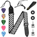 Chenquansarl - sangle de guitare electrique en coton bandoulière de guitare folk aux carreaux noirs et ... Chenquansarl - sangle de guitare electrique en coton bandoulière de guitare folk aux carreaux noirs et ...