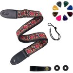 Chenquansarl - sangle de guitare vintage ¿ coton jacquard brod� avec extr�mit�s en cuir pour guitares ...