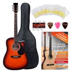 Classic cantabile guitare acoustique folk avec micro pick - up, pack dmarrage a 5 pices sunburst