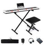Clavier piano electronique 88 touches sensible avec tabouret costway - support r�glables - midi - jeu ...