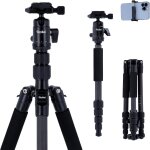 Compact traveler no. 1 carbone noir, 145cm trepied appareil photo voyage avec rotule ball & tlphone ...