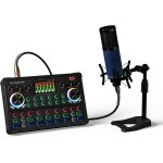 Condensateur microphone kit streaming priphrique avec dj mixer carte son pour live, enregistrement, ...