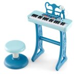 Costway piano pour enfants 3 ans 37 touches avec tabouret, microphone rglable et pupitre de musique ...