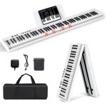 Costway piano num�rique pliable 88 touches lumineuses lourdes fonction split double connexion sans fil ...