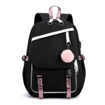 Couleur bloqué sac à dos, usb casque jack collège étudiante sac scolaire féminin - black Couleur bloqué sac à dos, usb casque jack collège étudiante sac scolaire féminin - black