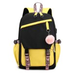 Couleur bloqué sac à dos, usb casque jack collège étudiante sac scolaire féminin - jaune Couleur bloqué sac à dos, usb casque jack collège étudiante sac scolaire féminin - jaune