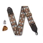 Courroie de guitare brod�e, courroie en cuir avec pochette invisible, pour guitare basse, �lectrique ...