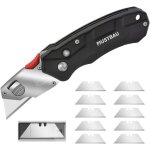 Cutter professionnel pliant, couteau universel avec 10 lames supplmentaires en sk5, outil idal en aluminium ...