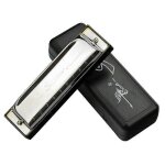 Cygne harmonica 10 trous cl� de do argent w / etui blues harpe en acier inoxydable neuf