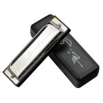 Cygne harmonica 10 trous cl de do argent w / etui blues harpe en acier inoxydable neuf