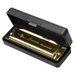 Cygne harmonica 10 trous clé de do doré avec etui blues harpe métal acier neuf Cygne harmonica 10 trous clé de do doré avec etui blues harpe métal acier neuf