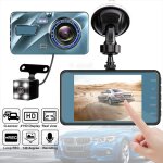 Dashcam full hd 4 pouces � double objectif pour voiture, cam�ra de recul dvr, enregistreur vid�o de cycle ...
