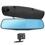 Dashcam r�troviseur avant arri�re hd 1080p ecran 4 pouces micro bouton noir