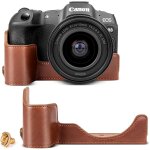 Demi - étui r8 fait à la main en cuir synthétique pour appareil photo canon eos r8, café Demi - étui r8 fait à la main en cuir synthétique pour appareil photo canon eos r8, café
