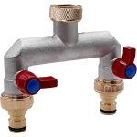 Distributeur d'eau 2 compartiments 3 / 4  en laiton 2 voies avec 2 robinets d'arrt et 2 adaptateurs ...