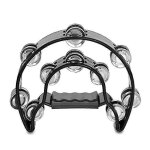 Double range tambourin demi lune mtal jingles musical tambourin tenu a la main (noir)