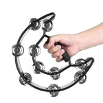 Double tambourin demi - lune, tambourin a percussion a main avec jingles en mtal a double range, poigne ...
