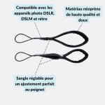 Dragonne appareil photo en noprne ¿ poigne confortable pour reflex, hybride, compact ¿ compatible ...