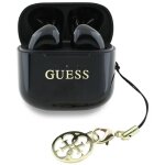 Ecouteurs bluetooth tws guess effet brillant avec logo et breloque classiques imprim�s (noir)