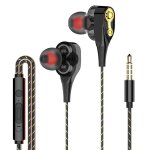 �couteurs intra - auriculaires filaires st�r�o � double pilote dynamique pour iphone huawei, noir