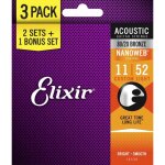 Elixir nanoweb 16538 - pack de 3 jeux de cordes acoustiques - custom light 11 - 52