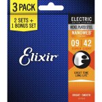 Elixir nanoweb 16540 - pack de 3 jeux de cordes electriques - super light 9 - 42