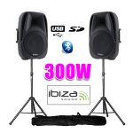 Enceintes actives 8  / 20cm 300w usb / sd / bt + pieds