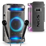 Enceinte active 900w sur batterie de sonorisation ngs wildspace1, 2 micros, bluetooth, usb / aux, lumi�re ...