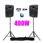 Enceintes amplifiées 8 20cm 400w usb / sd / bt + pieds Enceintes amplifiées 8 20cm 400w usb / sd / bt + pieds