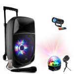 Enceinte bluetooth usb sur batterie party - 8led karaoke mobile avec chariot - 1 micro - tlcommande ...
