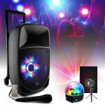 Enceinte nomade sur batterie 300w bluetooth party - 8led micro - karaoke - chariot - 2 jeux de lumire ...