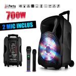 Enceinte sono mobile amplifie 700w 12  led / usb / bt / sd / fm + 2 micros sans - fil party12