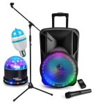 Enceinte sono portable batterie - 700w 12  � led rgb - usb / sd / bt / fm + support longue perche avec ...