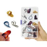 Ensemble de 15 m�diators pour guitare (pouce et doigt) avec bo�te de rangement