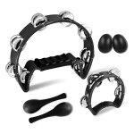 Ensemble d'instruments de percussion musicale, percussions a main, tambourin et agitateurs d�?ufs, marteau ...
