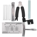 Ensemble d'outils pour guitare comprenant une ponceuse, une jauge de rayon, une r�gle d'action des cordes ...