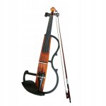 Ensemble de violon electrique a cordes avec etui rigide en bois massif marron