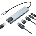 Ershi - hub usb c, station d'accueil 6 en 1 avec 100w pd, 4k@30hz hdmi, rj45 ethernet, 5gbps usb 3. 0, ...