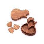 Etui a plectre de guitare, etui en bois massif en erable, porte - plectre de guitare avec 3 plicres, ...